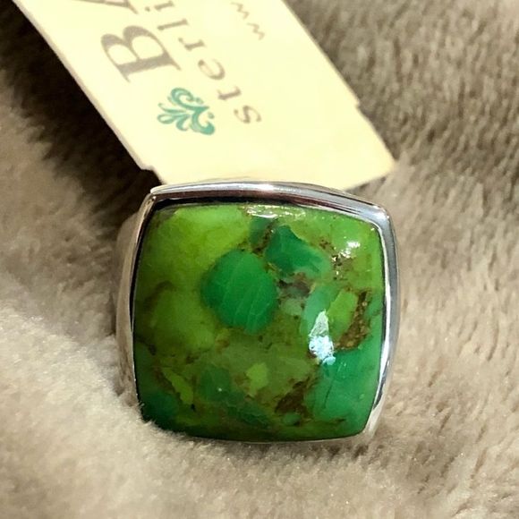 M BARSE Green Turquoise Sterling Silver Statement Ring Sz 9.5 or 10 - Picture 7 of 9